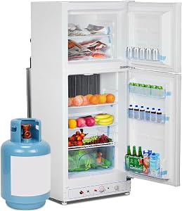SMETA RV Propane Refrigerator with Freezer, Large Gas Propane Fridge RV Refrigerator Absorption Camping Dual Powered Electric 110V, 6.1 Cu.ft 2 Way Refrigerator for Garage Off Grid Living, White