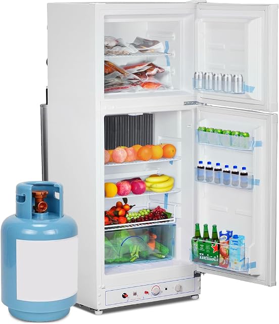 SMETA RV Propane Refrigerator with Freezer, Large Gas Propane Fridge RV Refrigerator Absorption Camping Dual Powered Electric 110V, 6.1 Cu.ft 2 Way Refrigerator for Garage Off Grid Living, White