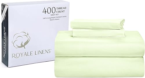 ROYALE LINENS - Juego de sábanas de 400 hilos, 100 % algodón cultivado en EE. UU., 4 piezas, 1 sábana bajera, 1 sábana encimera y 2 fundas de