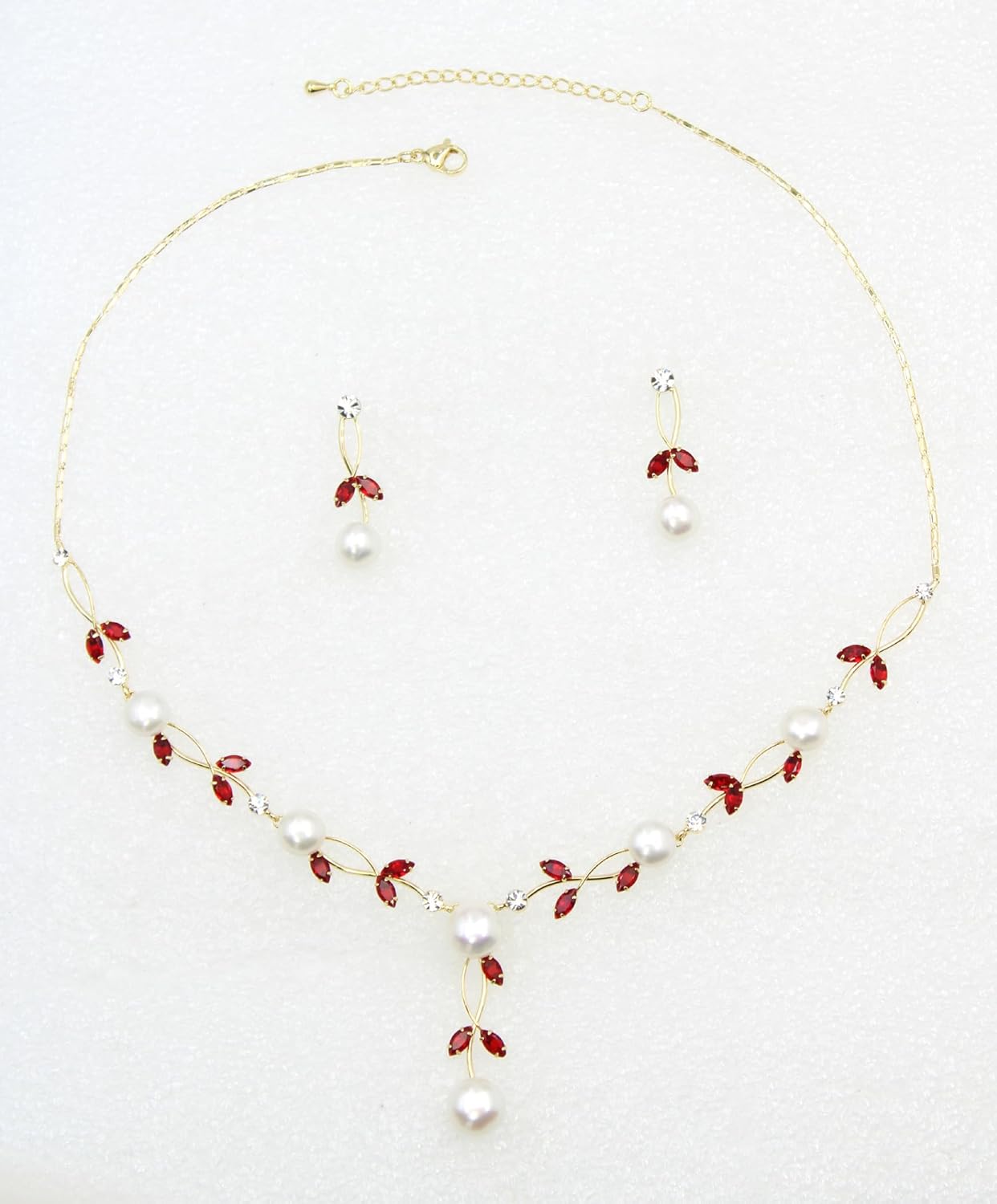 Faship Gorgeous CZ Crystal Genuine Freshwater Pearls Floral Necklace Earrings Set - Image 2