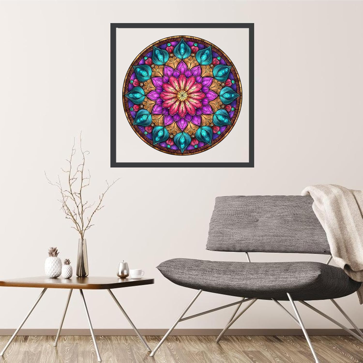 Mocfesk 500 Pieces Mandala Jigsaw Puzzles, Geometric Wooden Puzzles for Adults and Kids, Colorful Mandala Puzzles for Grandparents, Family Decor with Exquisite Wooden Box Packaging 16.5'' x 16.5''