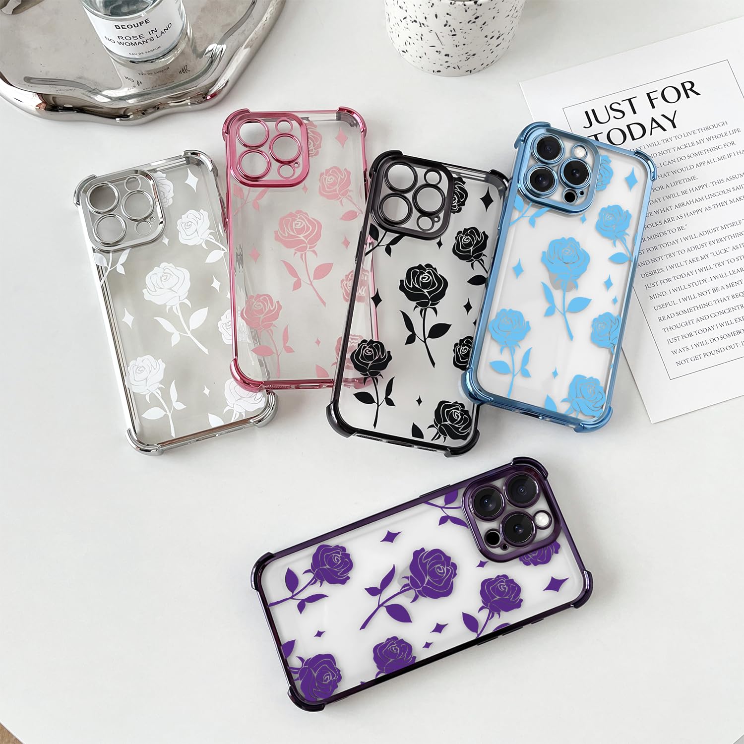 Yeddabox Custodia Per IPhone 14 Pro Max Con Fiore Elettroplaccato – Cover Morbida TPU Antiurto, Design Floreale Lussuoso Per Donne E Ragazze (Blu)