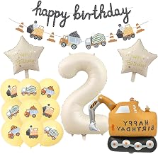 15 Pieces Excavator Birthday Decoration 2 Years | Excavator 2 Year Old Latex Balloons Construction Vehicles 2nd Birthday Decoration for Boy