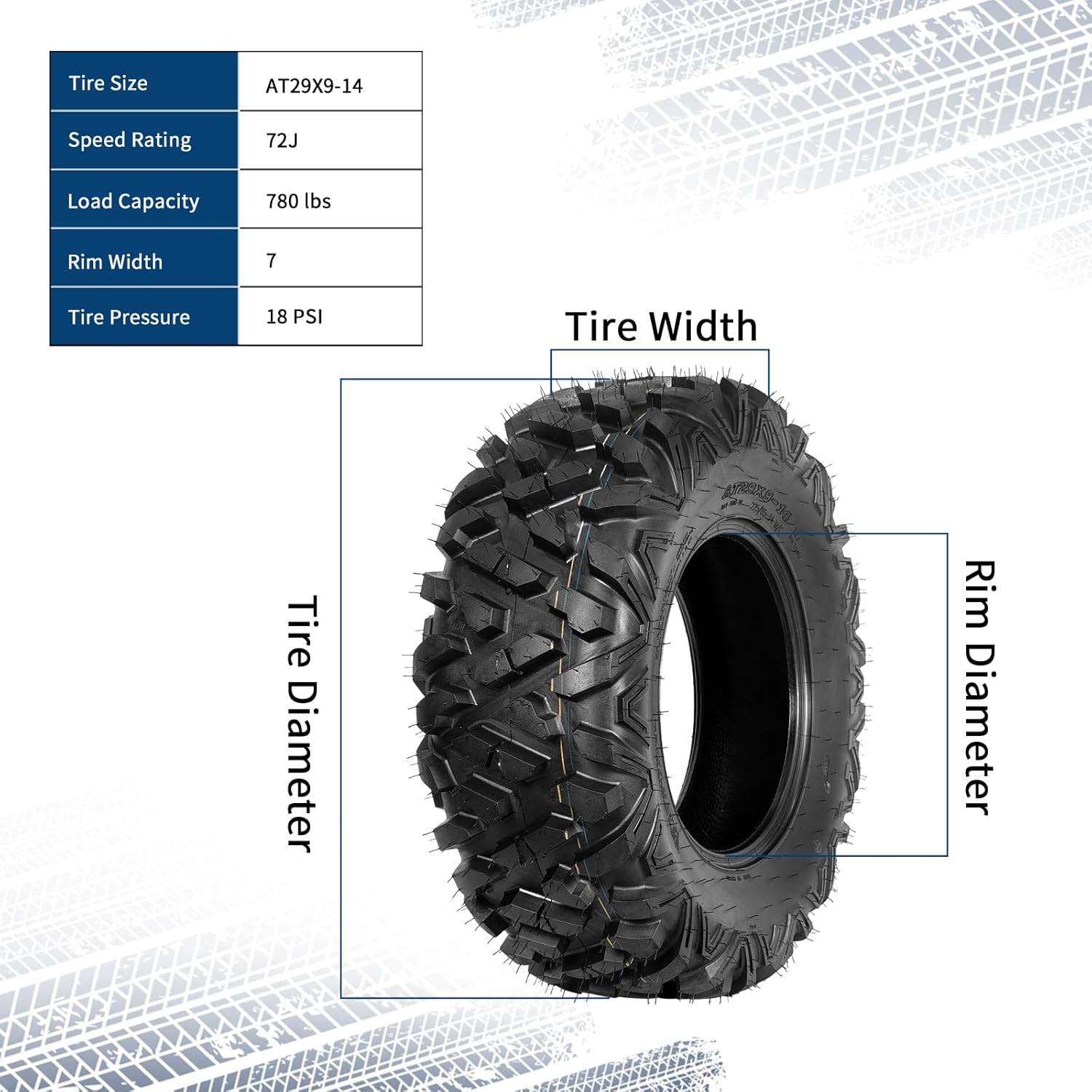 Garvee Set of 4 All-Terrain ATV/UTV Tires 29x9-14 Front & 29x11-14 Rear, 6PR ATV Tire for Trail Riding, Mud, Sand, Farm & Outdoor Work,DAV110