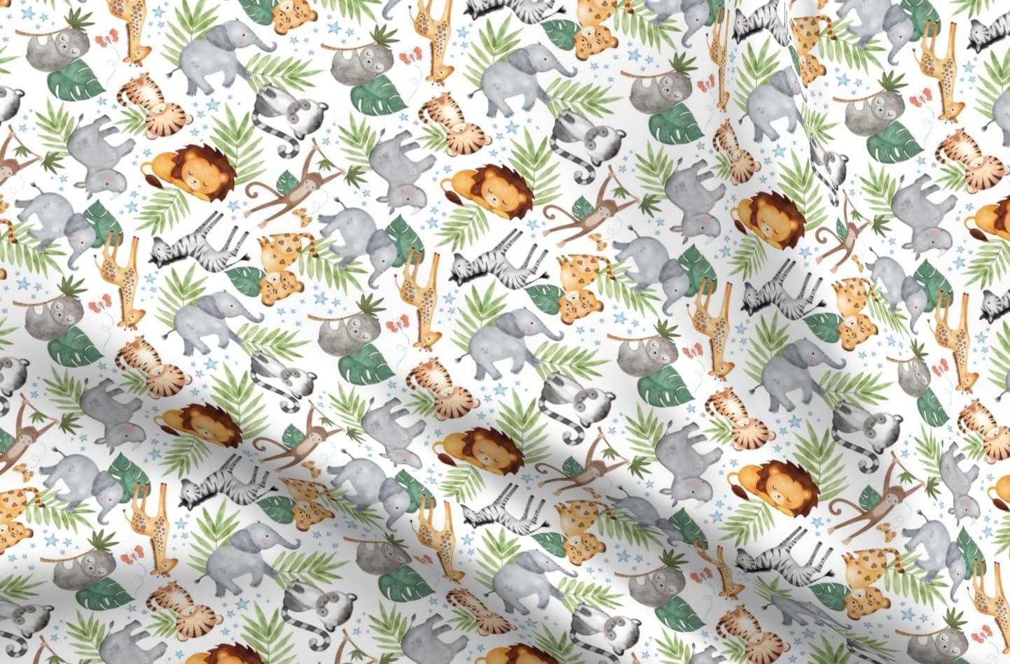 Spoonflower Fabric - Safari Baby Animals Jungle Zoo Lion Monkey Giraffe Elephant Sloth Printed on Petal Cotton Fabric Fat Quarter - Sewing Quilting Apparel Crafts Decor
