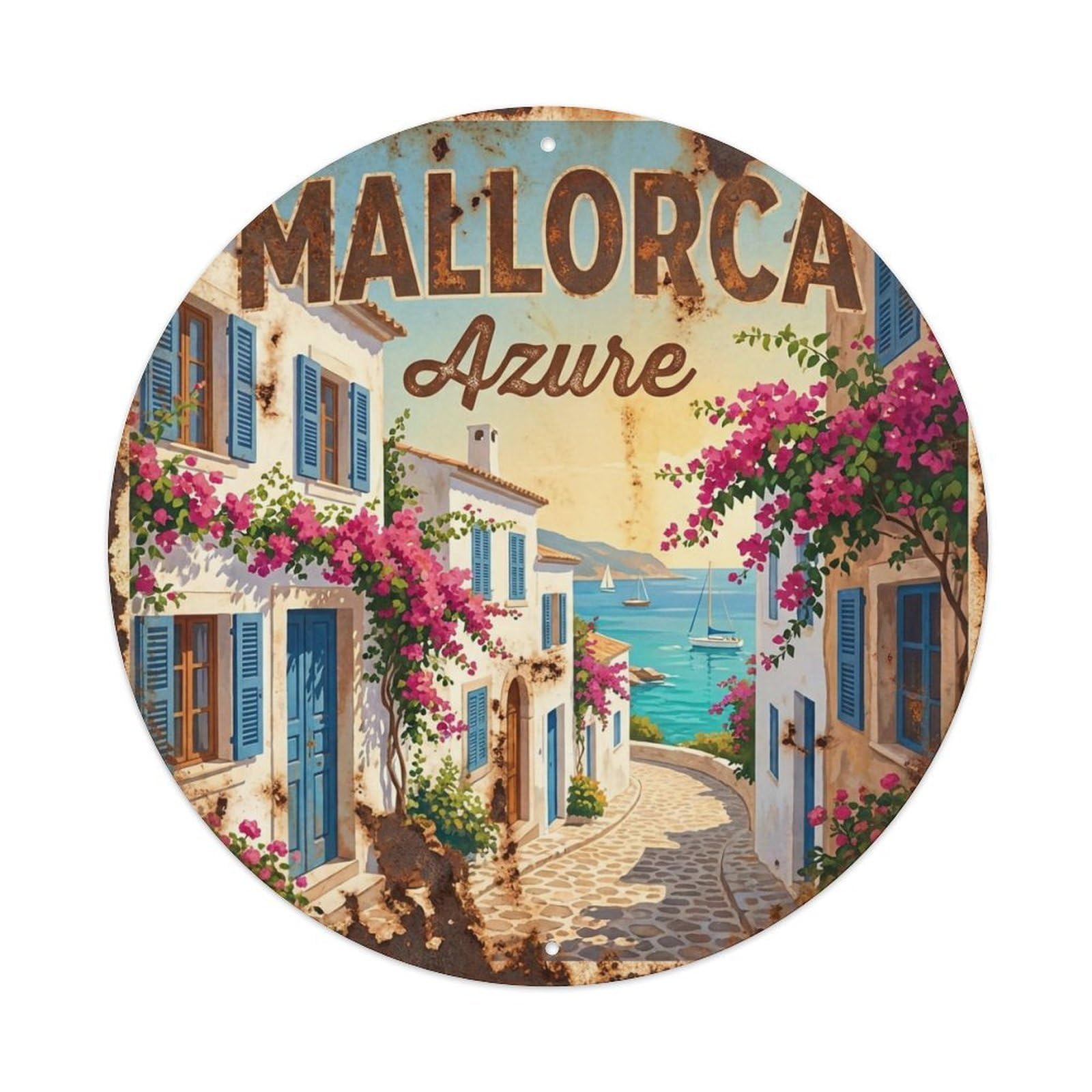 Vintage Travel Mallorca Spain Mediterranean Metal Tin Sign