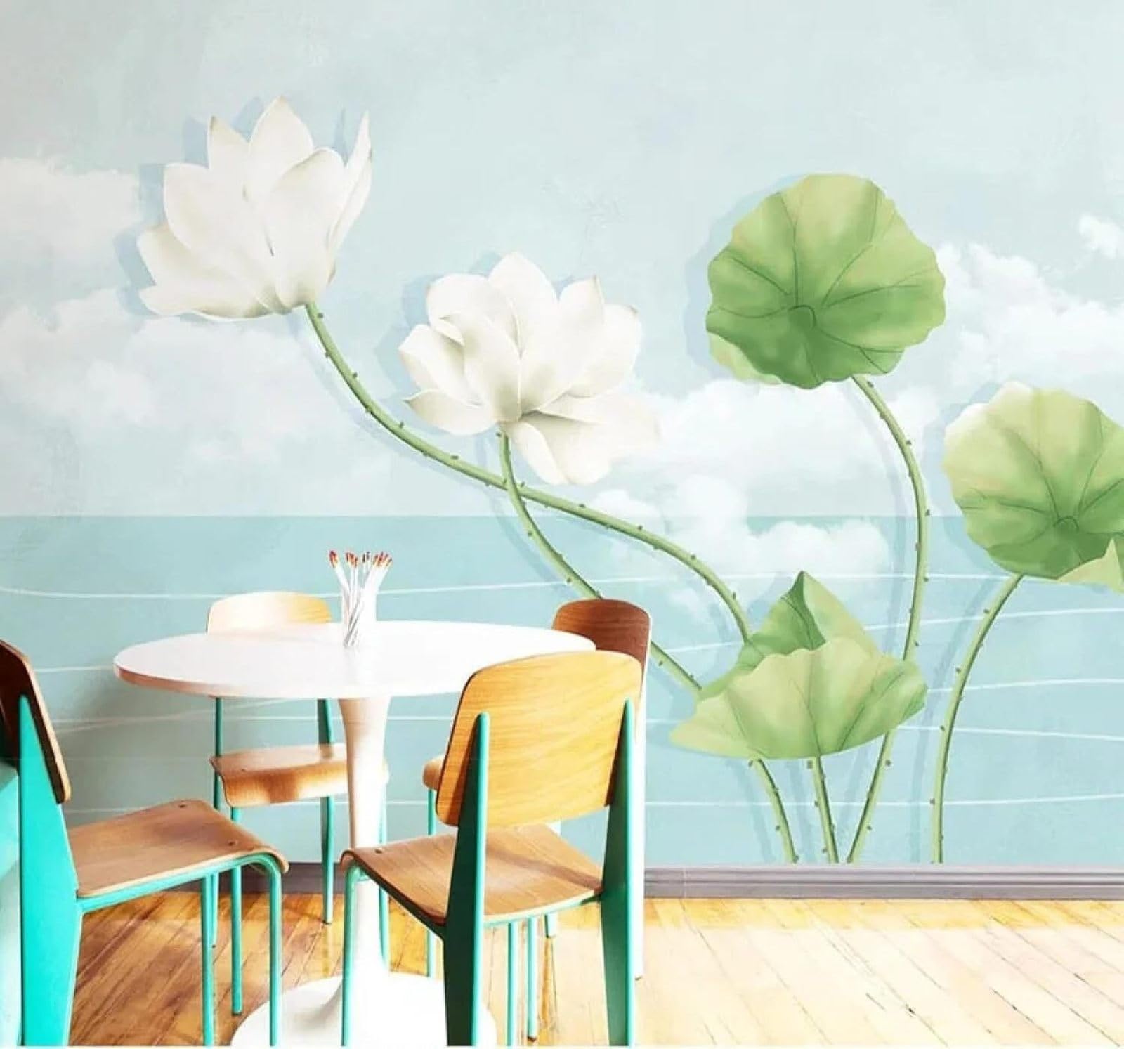 XLMING Fresh Minimalist Three Dimensional White Lotus Lotus Leaves 3D Wallpaper Silky Texture Home Study Office Grey Dining Room Sofa Bedroom Living Room TV Backdrop-150cm×105cm