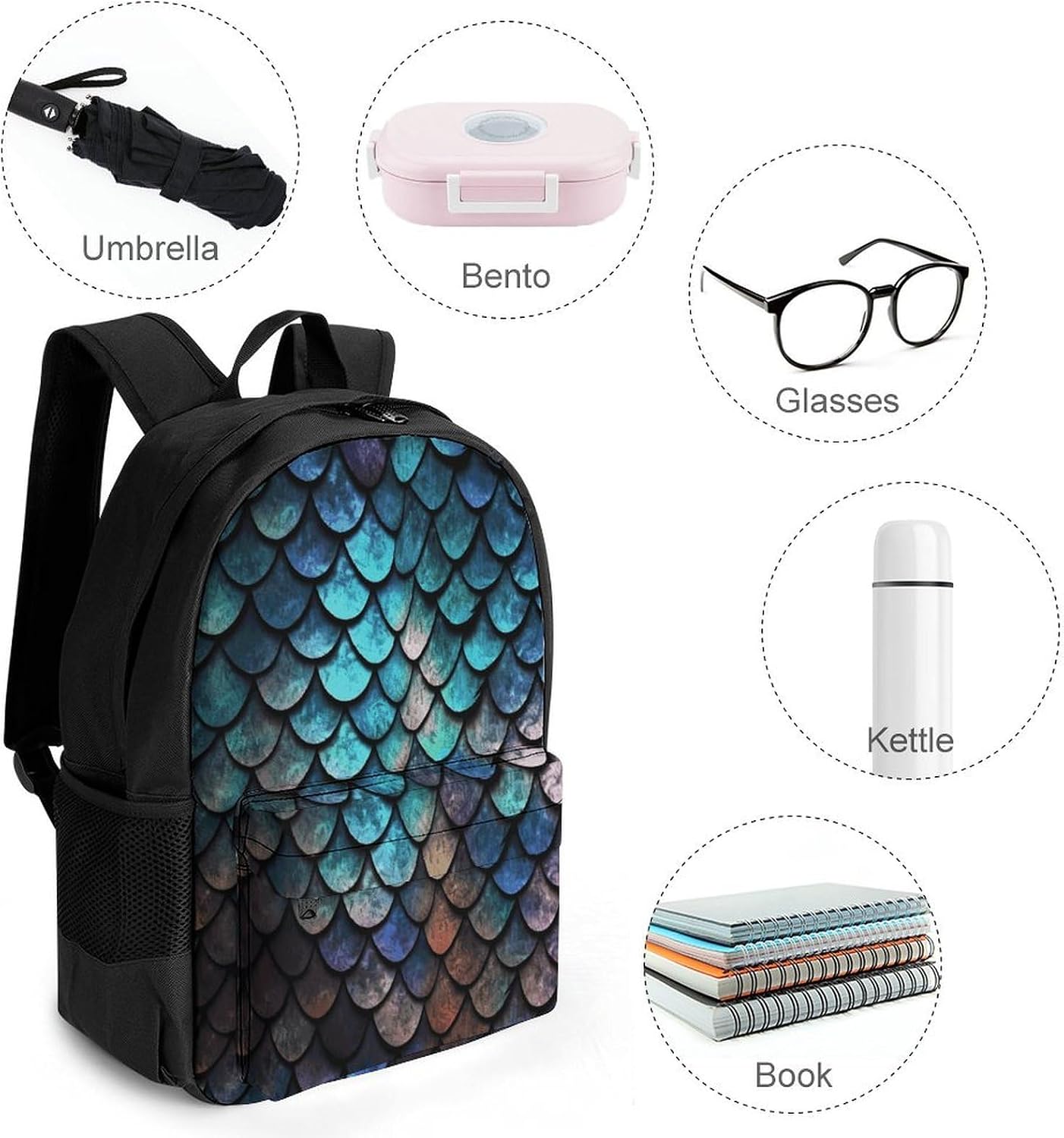 3D Magical Dragon Scales Pattern Backpack Daypack Travel Backpack | Lightweight Casual Laptop Backpack for Women Men Aesthetic Travel Bag for Weekender Business Hiking Outdoor