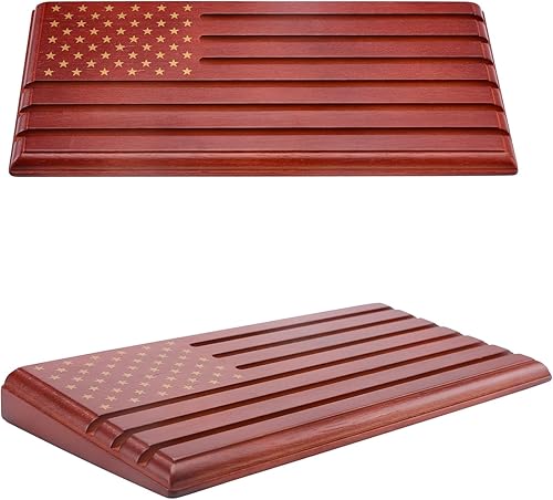 LIUYALO Exhibición de monedas de desafío de 6 filas con bandera de Estados Unidos, soporte para monedas de desafío hecho de 100% madera maciza