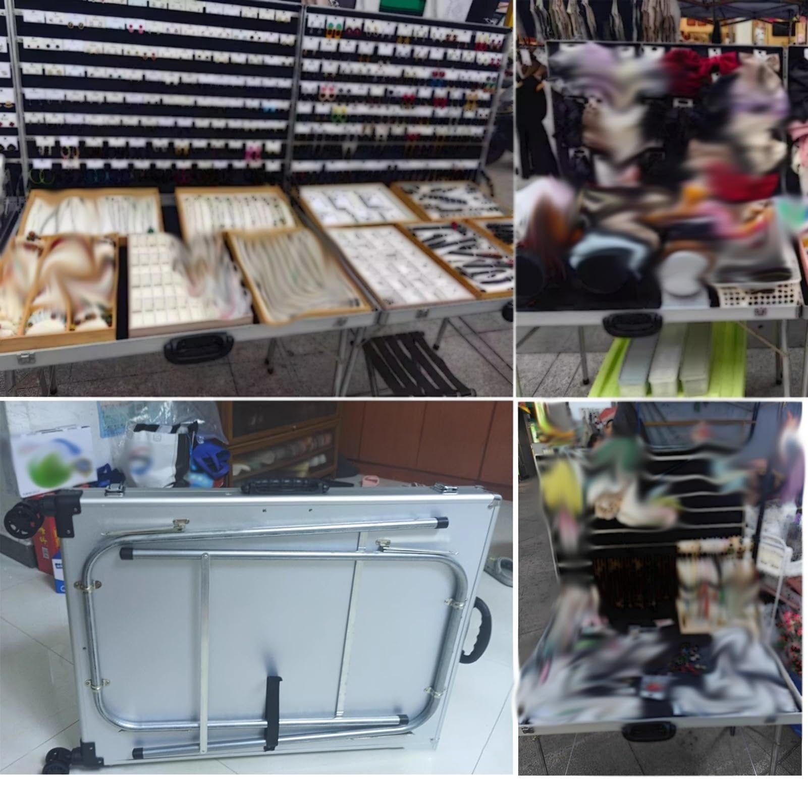 Aluminiowa gablota składana z aluminiowym wspornikiem, kółkami i uchwytami, przeznaczona do noszenia lub przewożenia biżuterii, kolczyków, naszyjników i bransoletek(S)