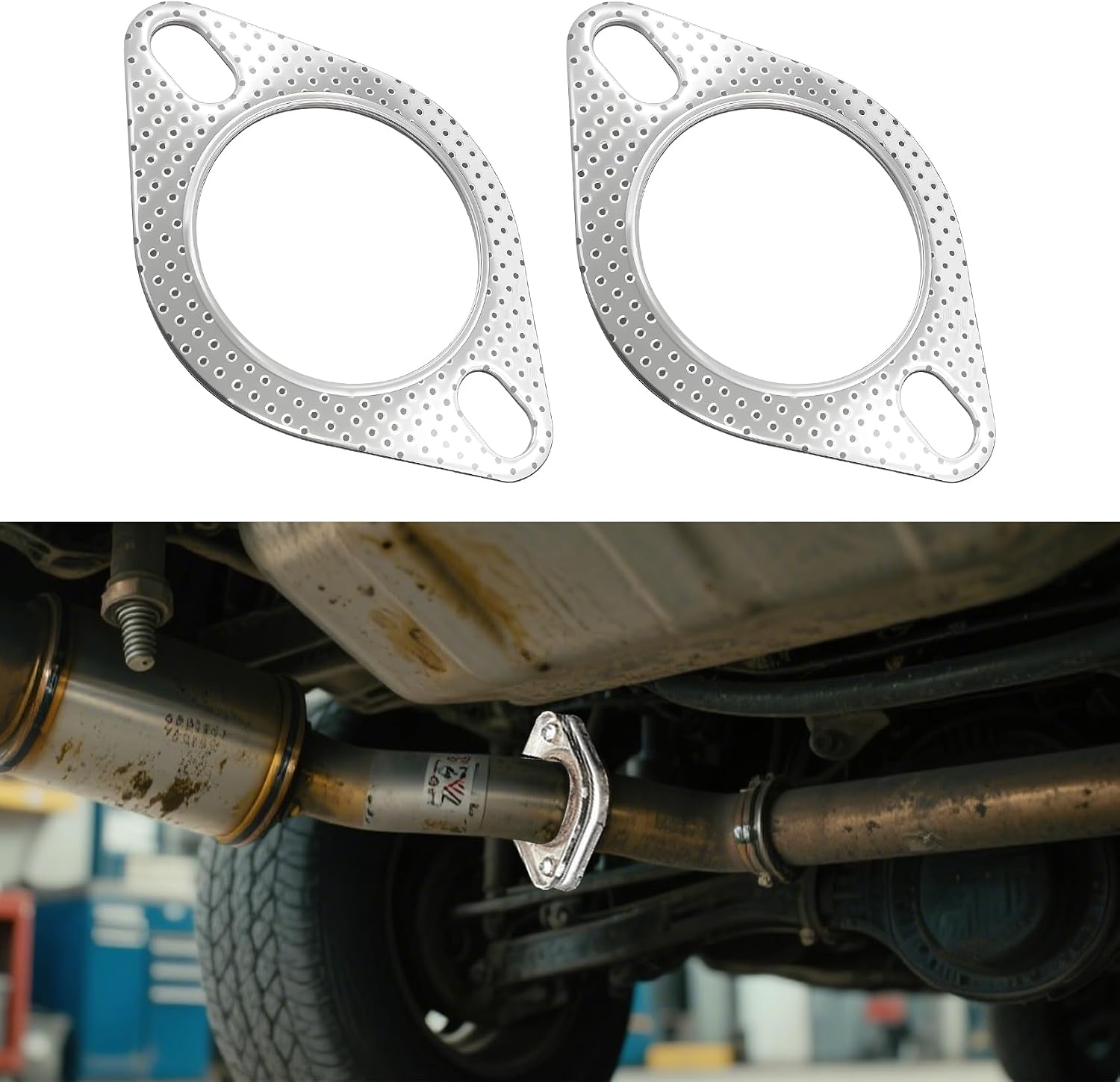 Car Exhaust Gasket, Exhaust Flange Gasket, Ultra Seal 2-Bolt 2-Inch Standard Muffler Seal Rings, Auto Accessories Vehicle High Temp Pipe Flange Sealing Replacement Fit for Most Cars (2Inch)