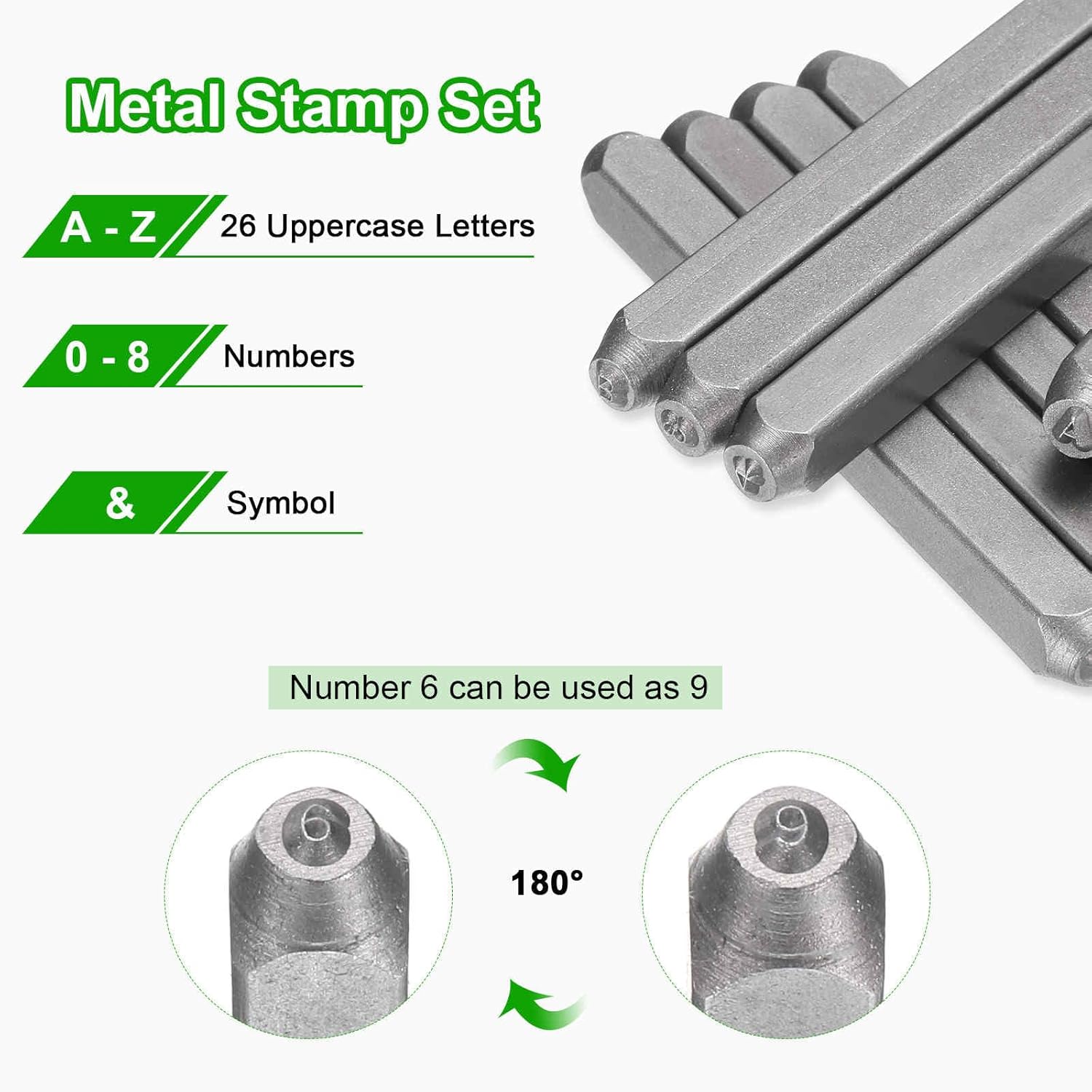 HARFINGTON 36pcs Metal Stamping Kit 5/64" (2mm) Steel Uppercase Letter and Number Punch Set (A-Z / 0-8 / "&" Symbol) Sandblasting Punch Press Tool for Imprinting Metal Plastic Wood Leather