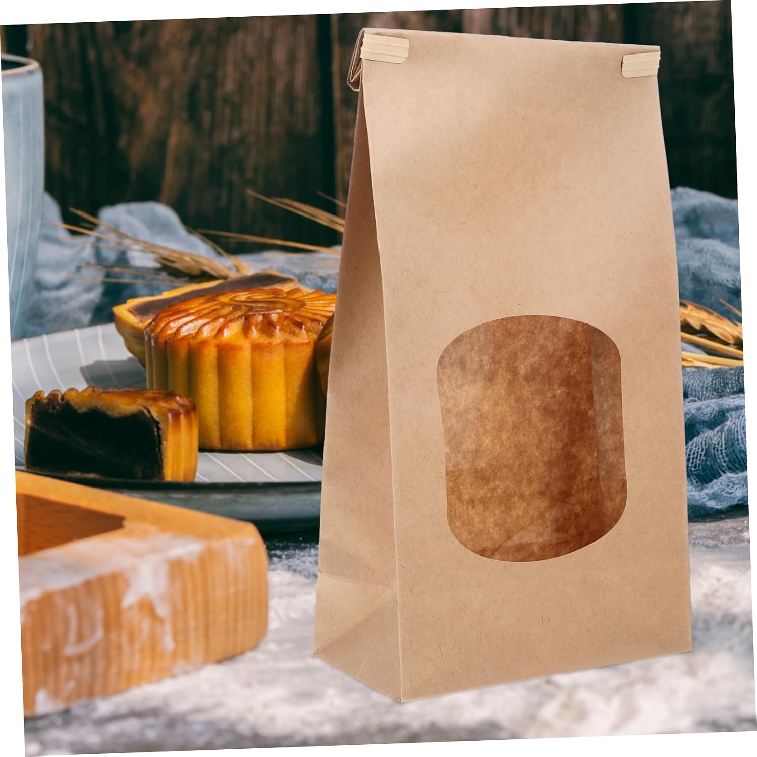 50pcs Reusable Bread Packaging Bags Kraft Paper Window Baking Bakery Sandwich Bread Storage Multi-function