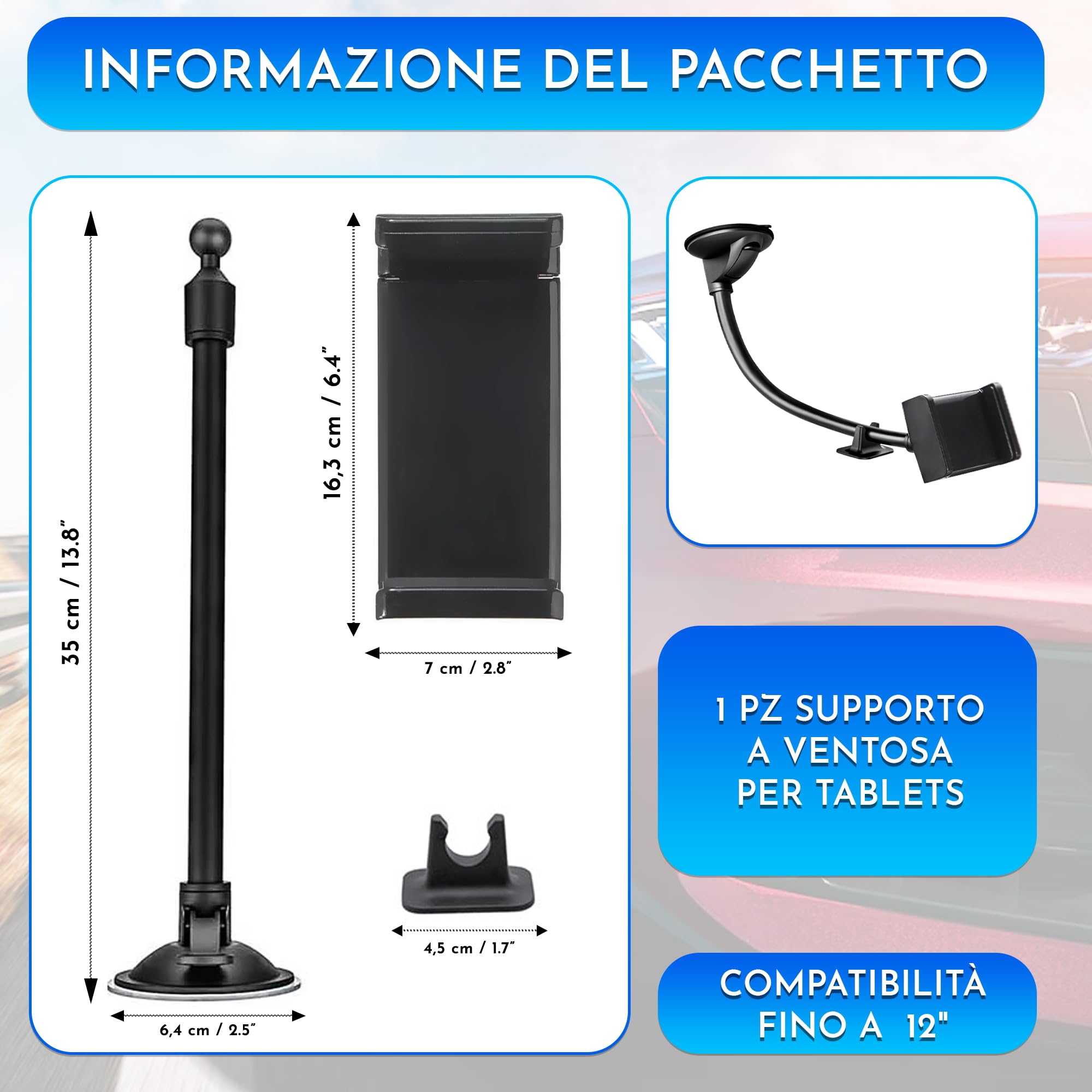 Supporto tablet auto cruscotto parabrezza per tutti i tablet