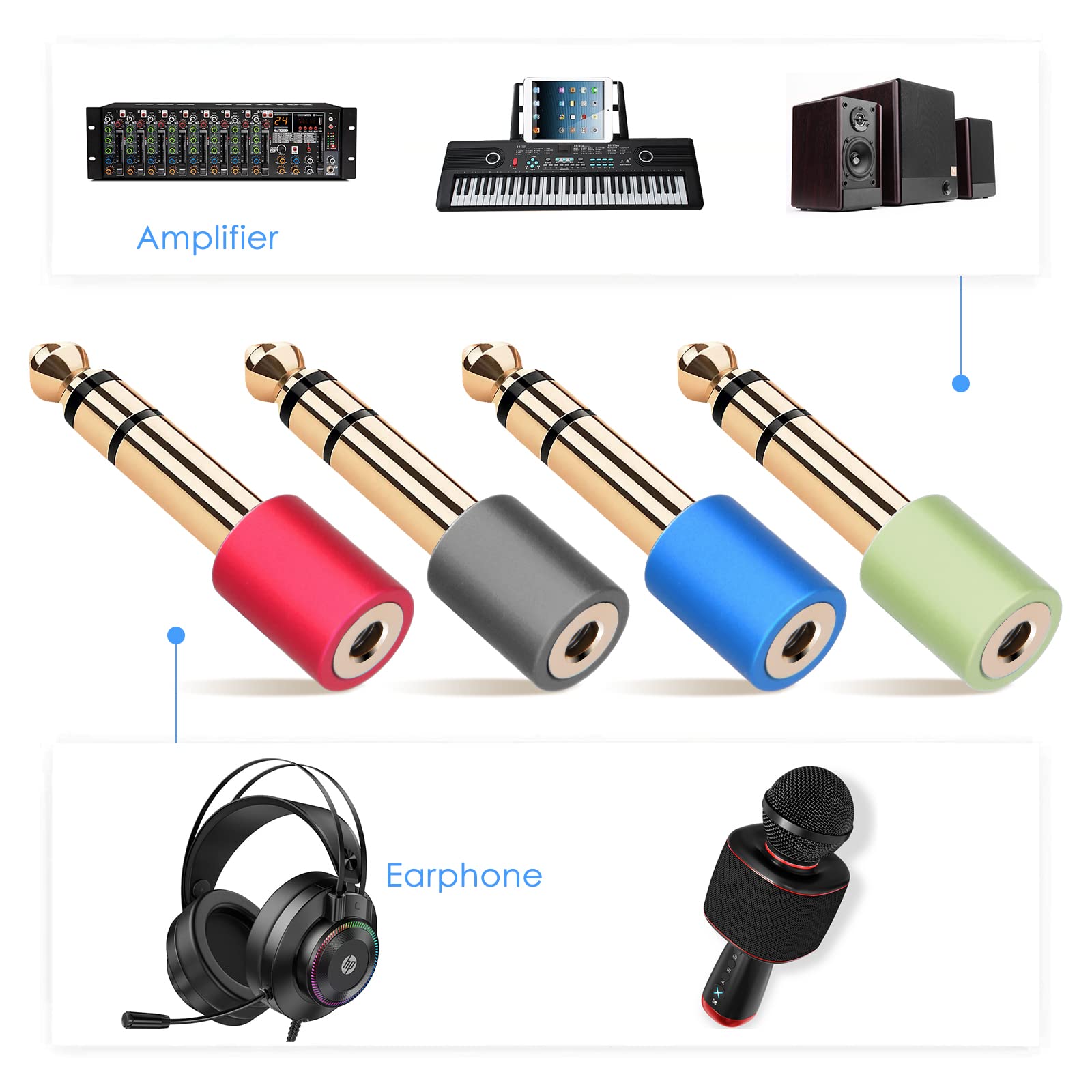 Adattatore Audio Jack 3,5mm Femmina A 6,35mm Maschio - 2 Pezzi - Per Cuffie, Amplificatori E Chitarre - Foto 8