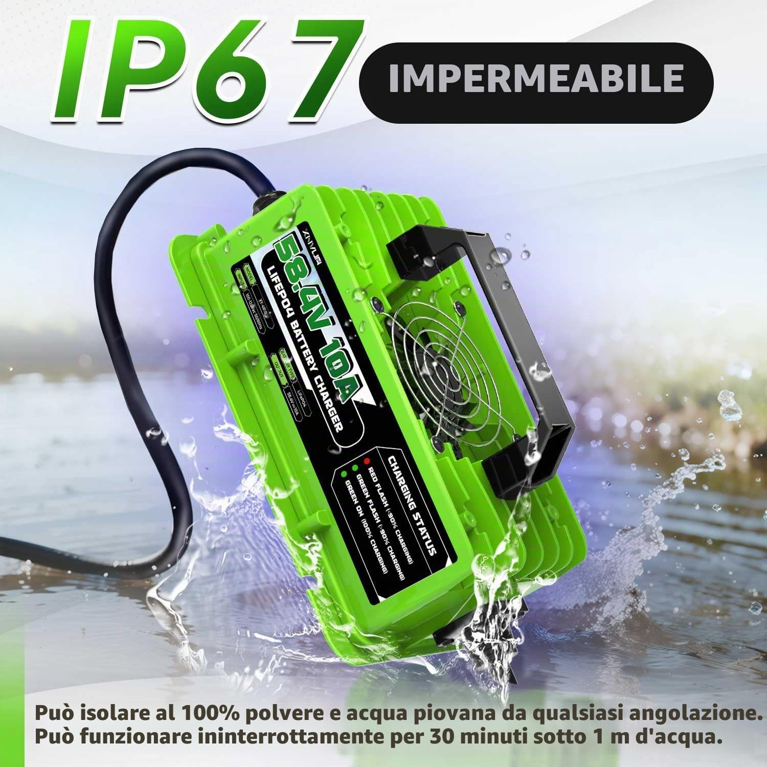 LiFePO4 Caricabatterie intelligente automatico da 58,4V 10A progettato per batterie al litio LiFePO4 da 48V (51,2V)