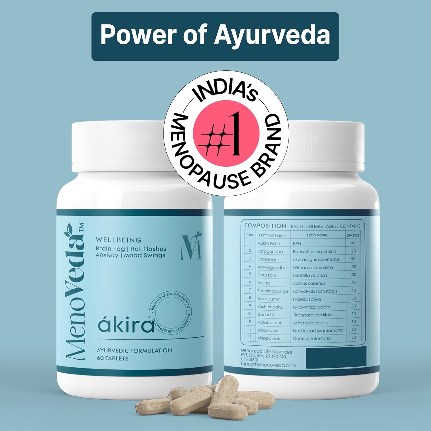Menoveda Akira near menopause dose for women | Manage hot flash. Stress | Sweat night Fatigue | Ayurvedic pills for women - 60 tabs Menoveda Akira near menopause dose for women | Manage hot flash. Stress | Sweat night Fatigue | Ayurvedic pills for women - 60 tabs