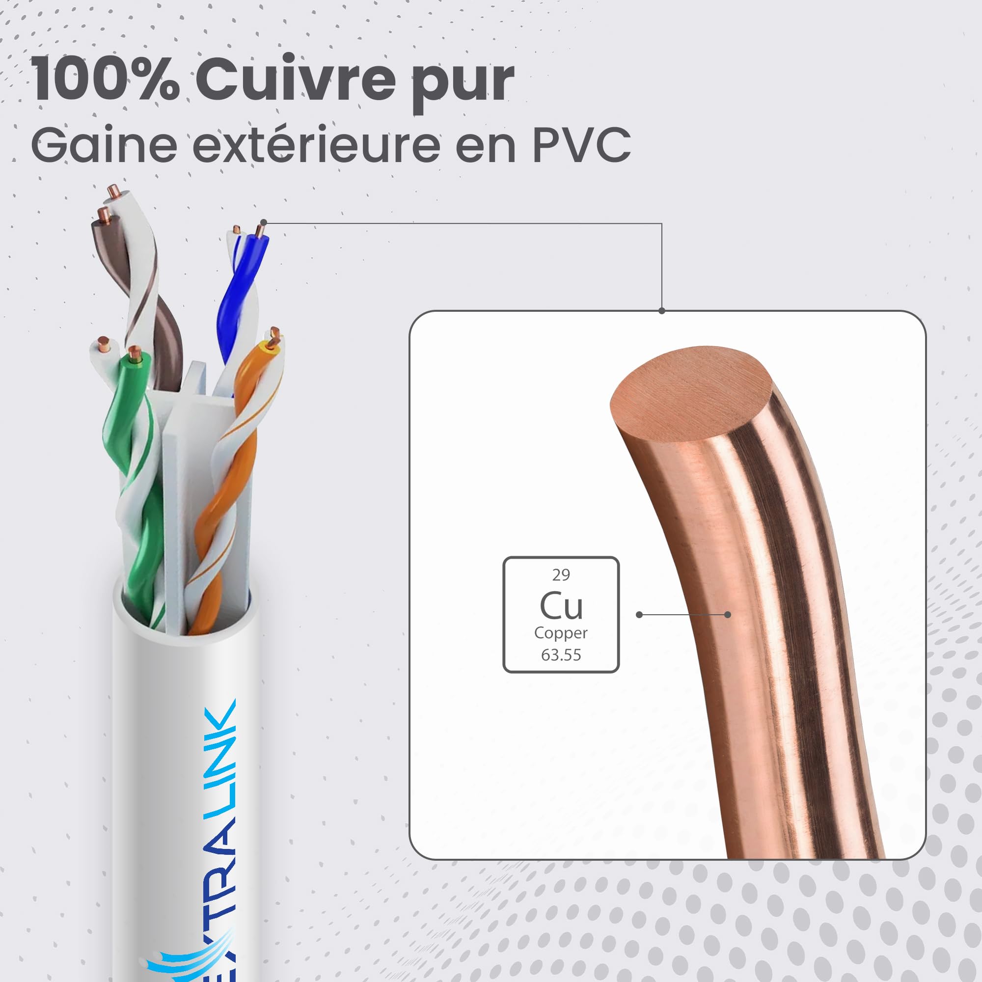 EXTRALINK Câble Ethernet CAT6 100M vers l'intérieur, câble réseau LAN – 100% cuivre, blindé U/UTP, compatible PoE, résistant aux UV, avec gaine extérieure en PE durable et résistante aux intempéries