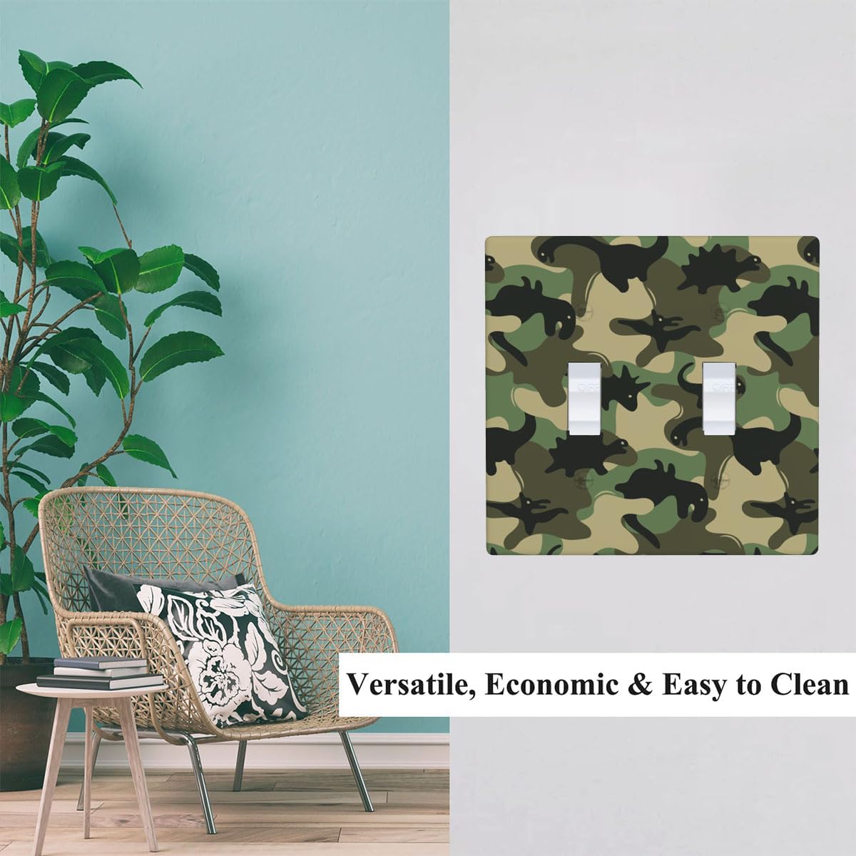 Decorative Jungle Camo 2-Gang Double Toggle Wall Plate, Soldier Jungle Camouflage Light Switch Cover Plates 4.5"x 4.5" for Living Room Kitchen Man Cave