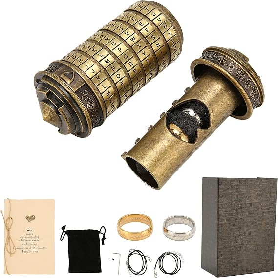 Da Vinci Code Mini Cryptex Lock Puzzle Box with Compartments for Notes Paper Money Rings Jewelry, Interesting Creative Romantic Birthday Gifts for Her
