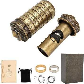 Da Vinci Code Mini Cryptex Lock Puzzle Box with Compartments for Notes Paper Money Rings Jewelry, Interesting Creative Romantic Birthday Gifts for Her
