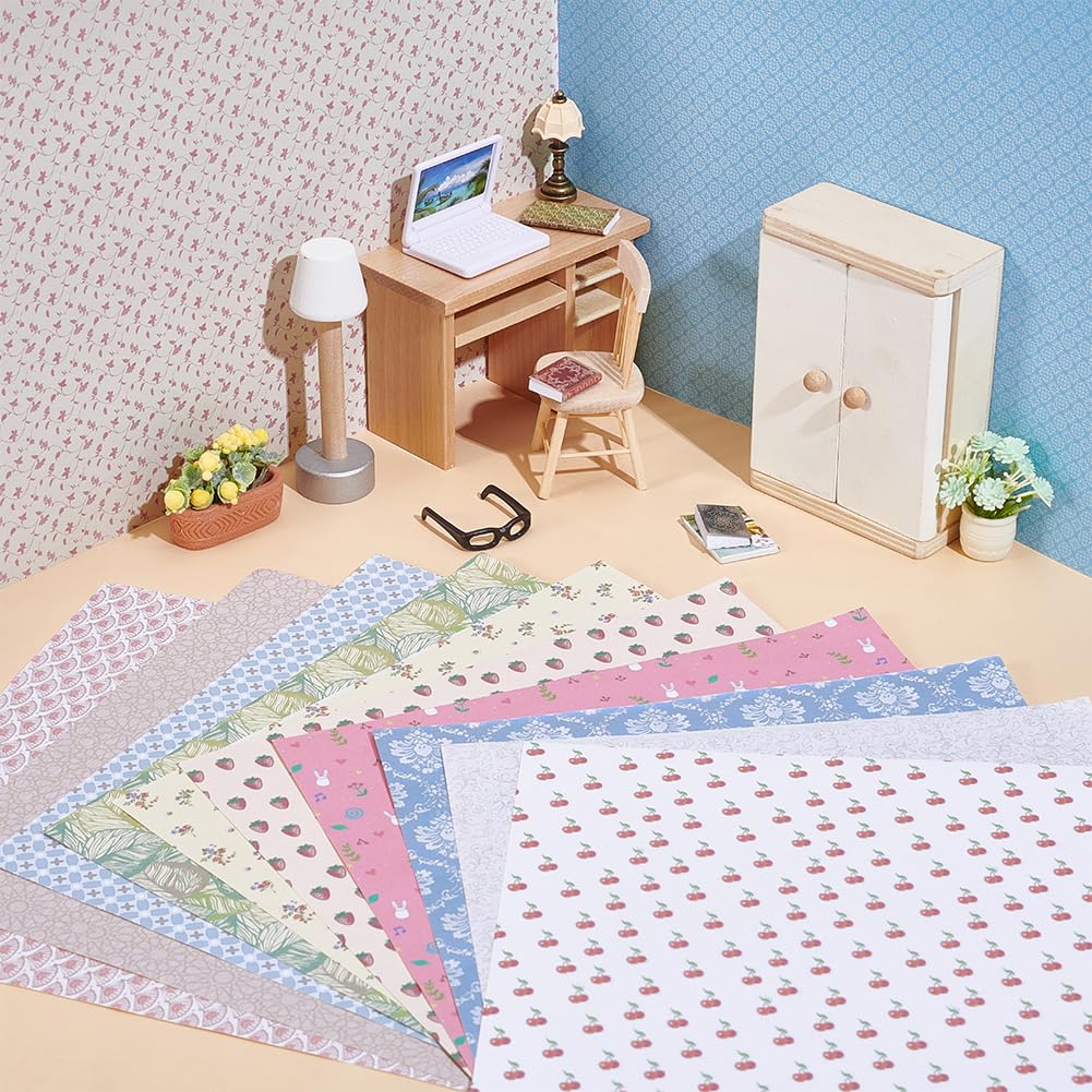 PH PandaHall 12 Styles Dollhouse Wallpaper Miniature Dolls House Floor Paper Mini House Decoration Sticker Self Adhesives Wall Paper for DIY Dollhouse Scenes Background 21x30cm - Image 4