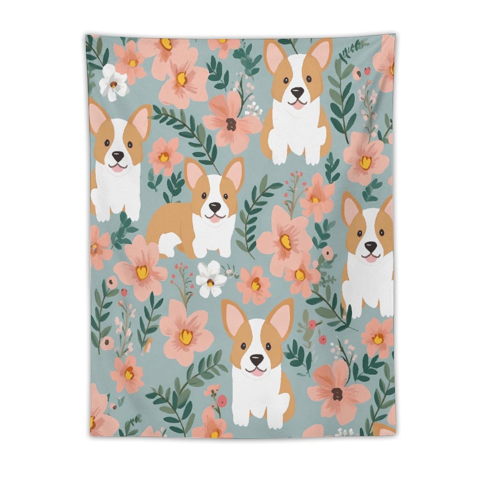 MUSM Corgi Floral Flowers Spring Garden Tapestry with Installation Kit Personalized Wall Tapestry Aesthetic Tapestries Backdrop Banner Wall Art Hanging Decor for Home Picnic Beach Blanket 30"x40"