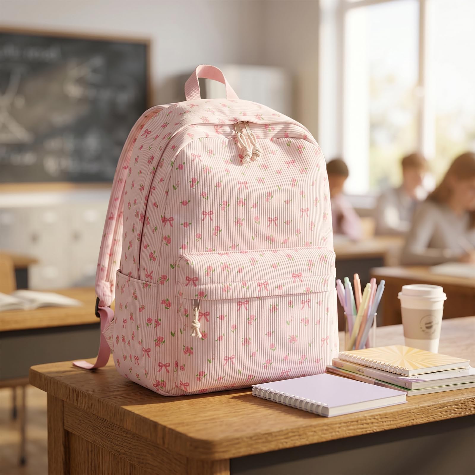 Zaino scolastico per ragazzi, grande, in velluto a coste, leggero, per ragazze e ragazzi, casual, per scuola superiore e universitaria