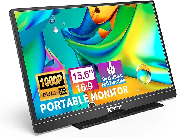 KYY Portable Monitor Latest 15.6'' FHD 1080P USB-C HDMI Laptop Monitor w/Smart Cover Bag & Dual Speakers, External HDR Computer Screen, Travel Gaming Monitor for PC MAC Phone Xbox PS4/5 Switch