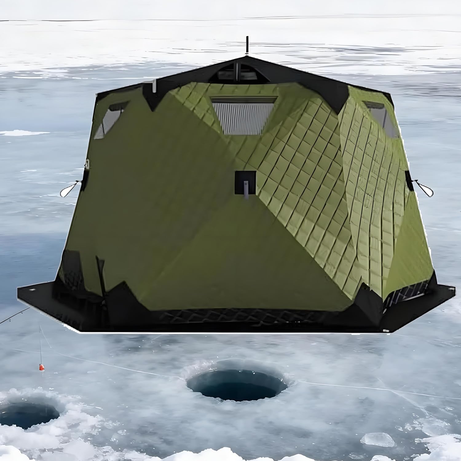Pop-Up namiot wędkarski pod lodem, izolowana zimowa chatka dla 3-5 osób, wiatroszczelny materiał 420D, składana konstrukcja, kompletny zestaw akcesoriów w zestawie