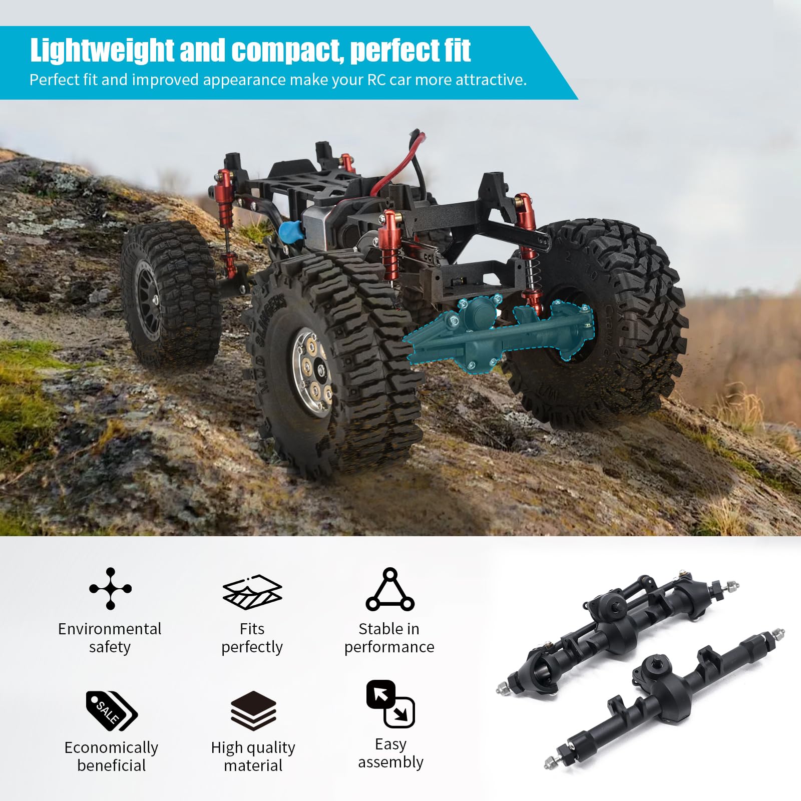 Steering Axle Front & Rear Axles Set Original Straight & Steering Axles for SCX24 AX24 Deadbolt JLU C10 Bronco Gladiator Axial 1/24 RC Crawler - Image 2