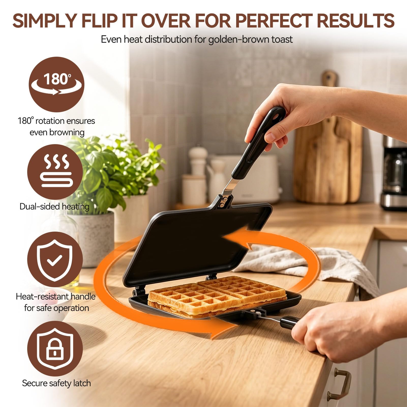 HERCHR Sandwich Maker Doppelseitig Bratpfanne, Pfanne Doppelseitig, Sandwichmaker Camping, Antihaftbeschichtet, Beidseitige Tortillas Sandwich Und Panini-Maker Pan Für Frühstück