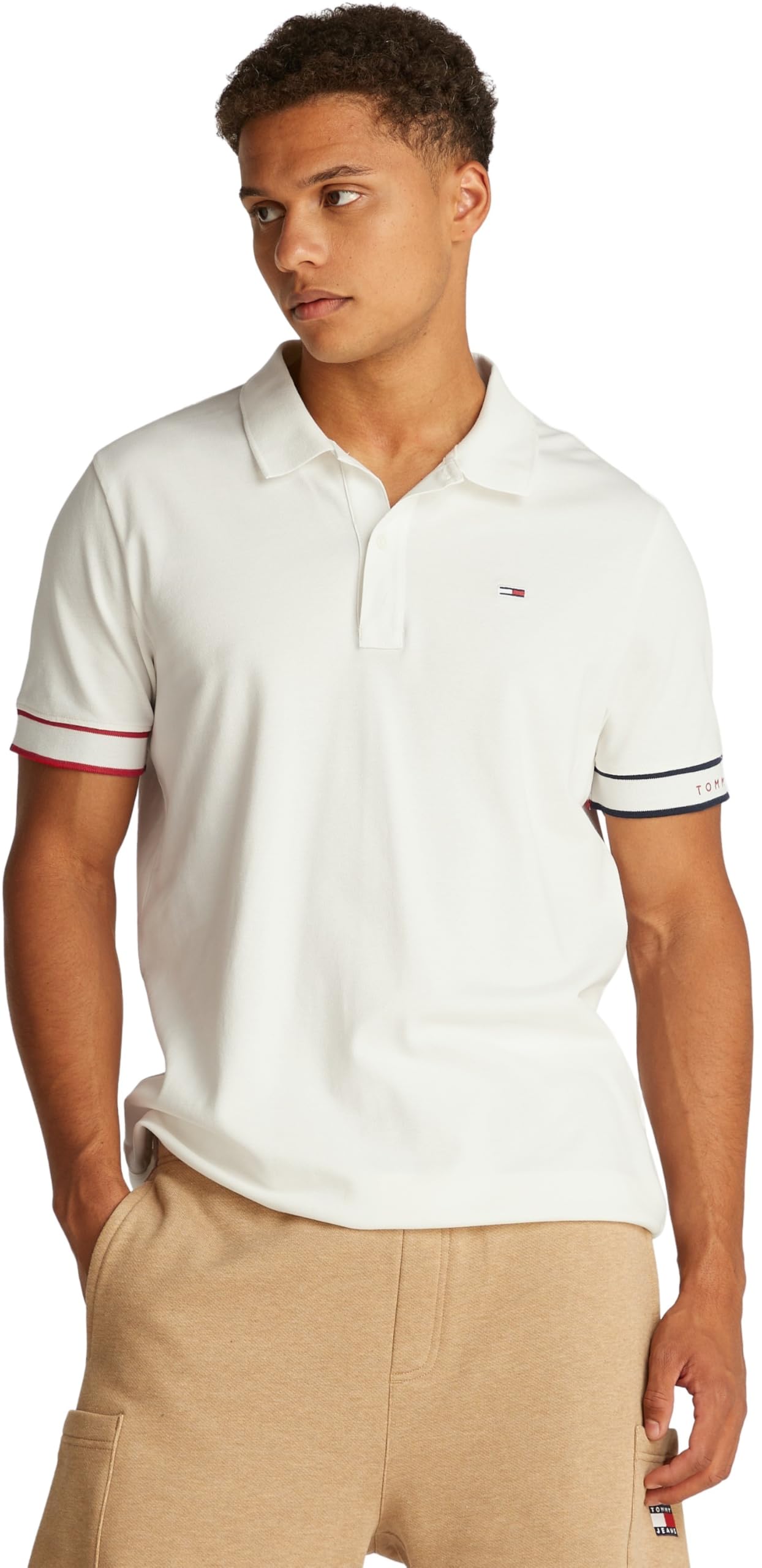 Tommy Jeans Men’s Short Sleeve Flag Cuff Slim Fit Polo Shirt