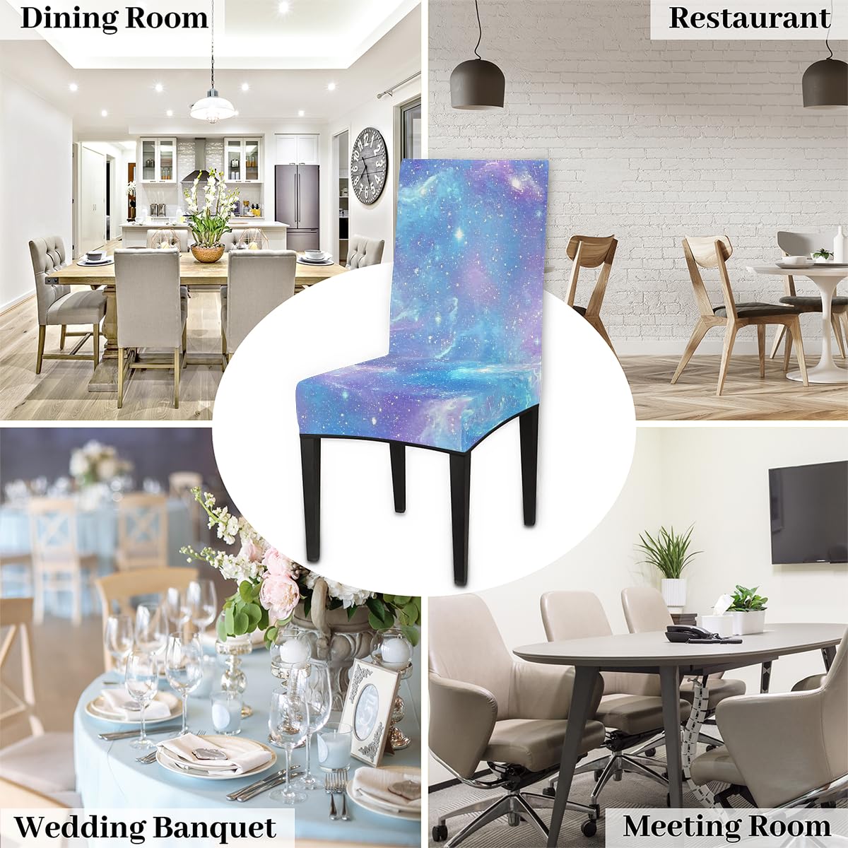 Mexpekil Esszimmerstuhlhussen mit violettem Galaxie-Muster, waschbar, Stuhlhussen für Küche, Hochzeit, Party, Dekoration, 6 Stück