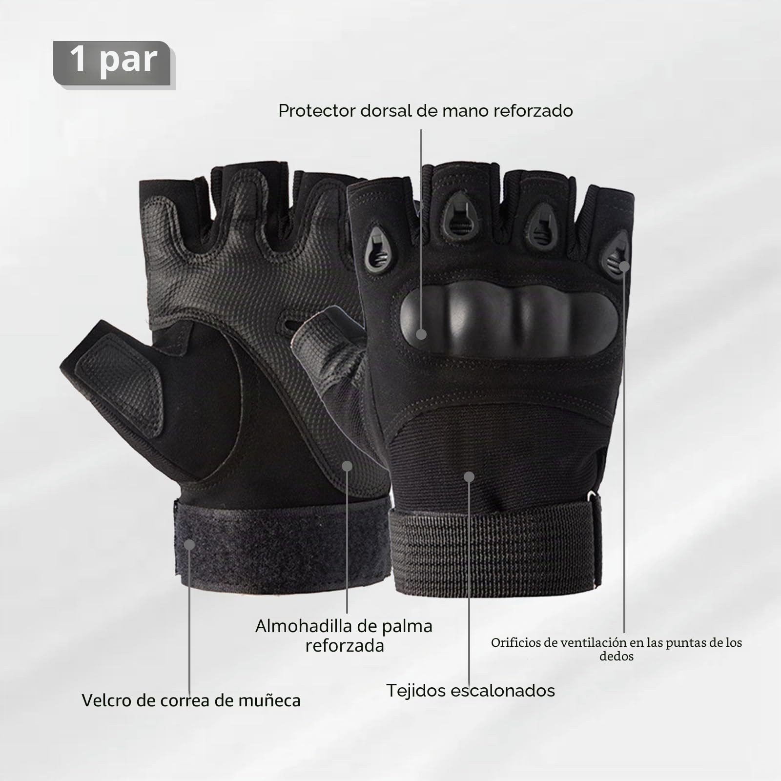 Guantes Tácticos Militares sin Dedos Antideslizantes Transpirables para Moto