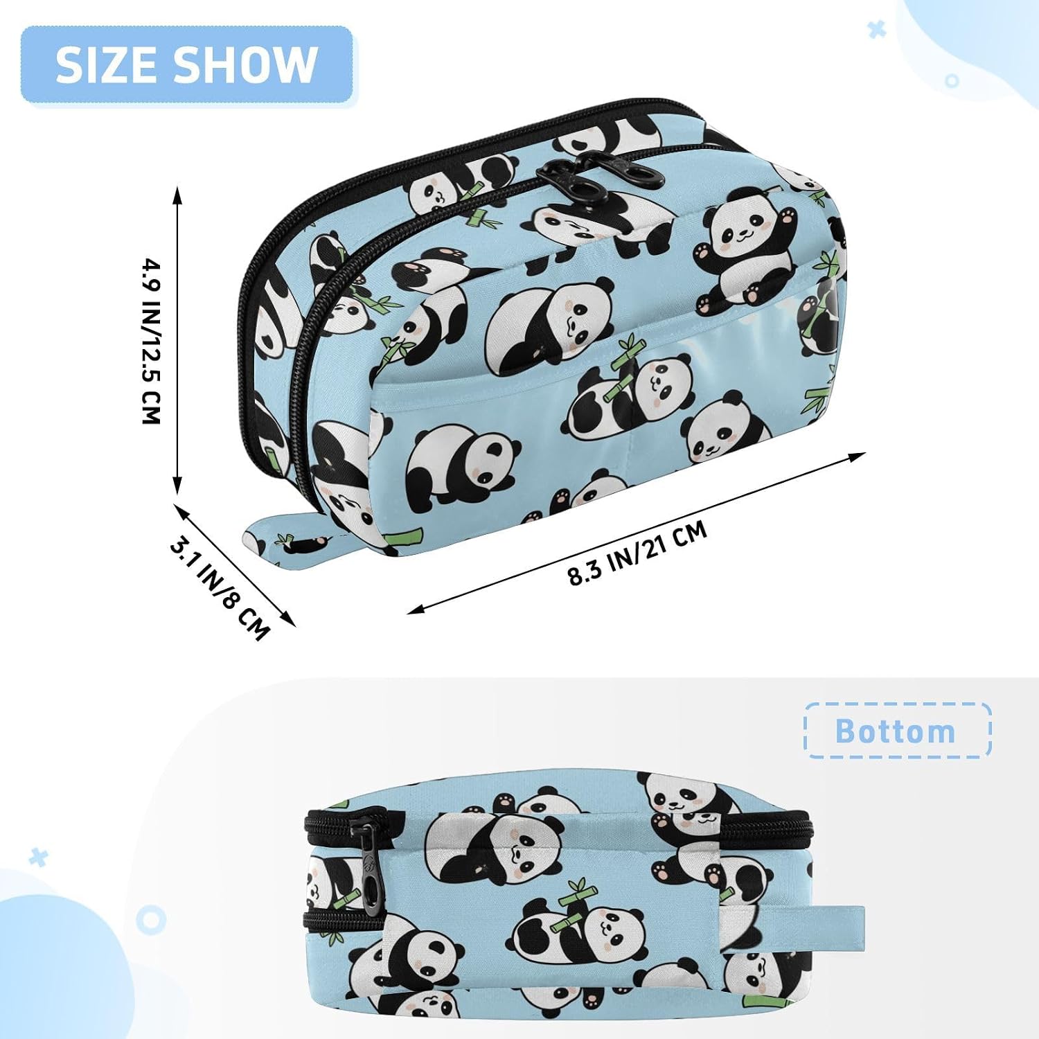 ALAZA Panda Bamboo Pattern Large Capacity Pencil Case, Aesthetic Stationery Organizer Bag with Clear PVC Window, High Capacity Pen Pouch with Dividers for School Office Travel image 3