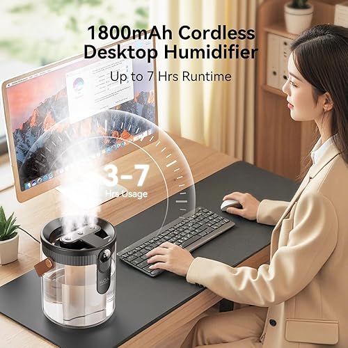 Miniatura 3 de Humidificadores inteligentes para dormitorio, humidificador recargable de llenado superior con luz nocturna, humidificador de niebla fría de 1.4 L