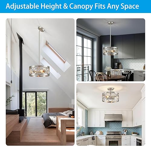 Miniatura 6 de XINGQI Candelabro moderno cuadrado de 4 luces, iluminación colgante para cocina, isla, comedor, sala de estar, acabado negro y grano de madera con