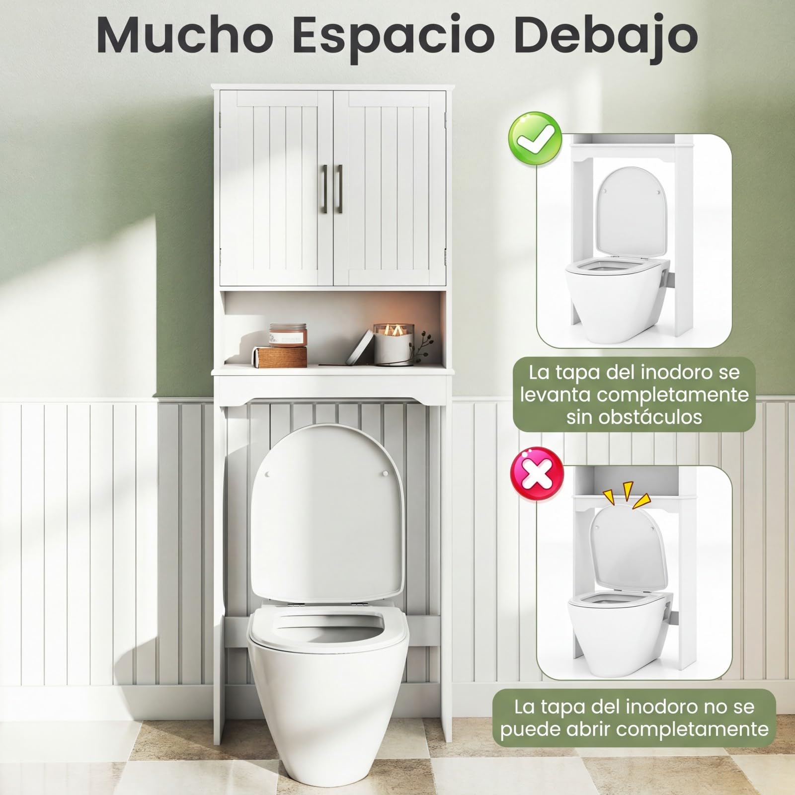COSTWAY Mueble sobre Inodoro, 2 Puertas, 2 Baldas Regulables y 1 Estante, Armario Lavadora, Mueble Encima WC, 63x23x168 cm, Blanco