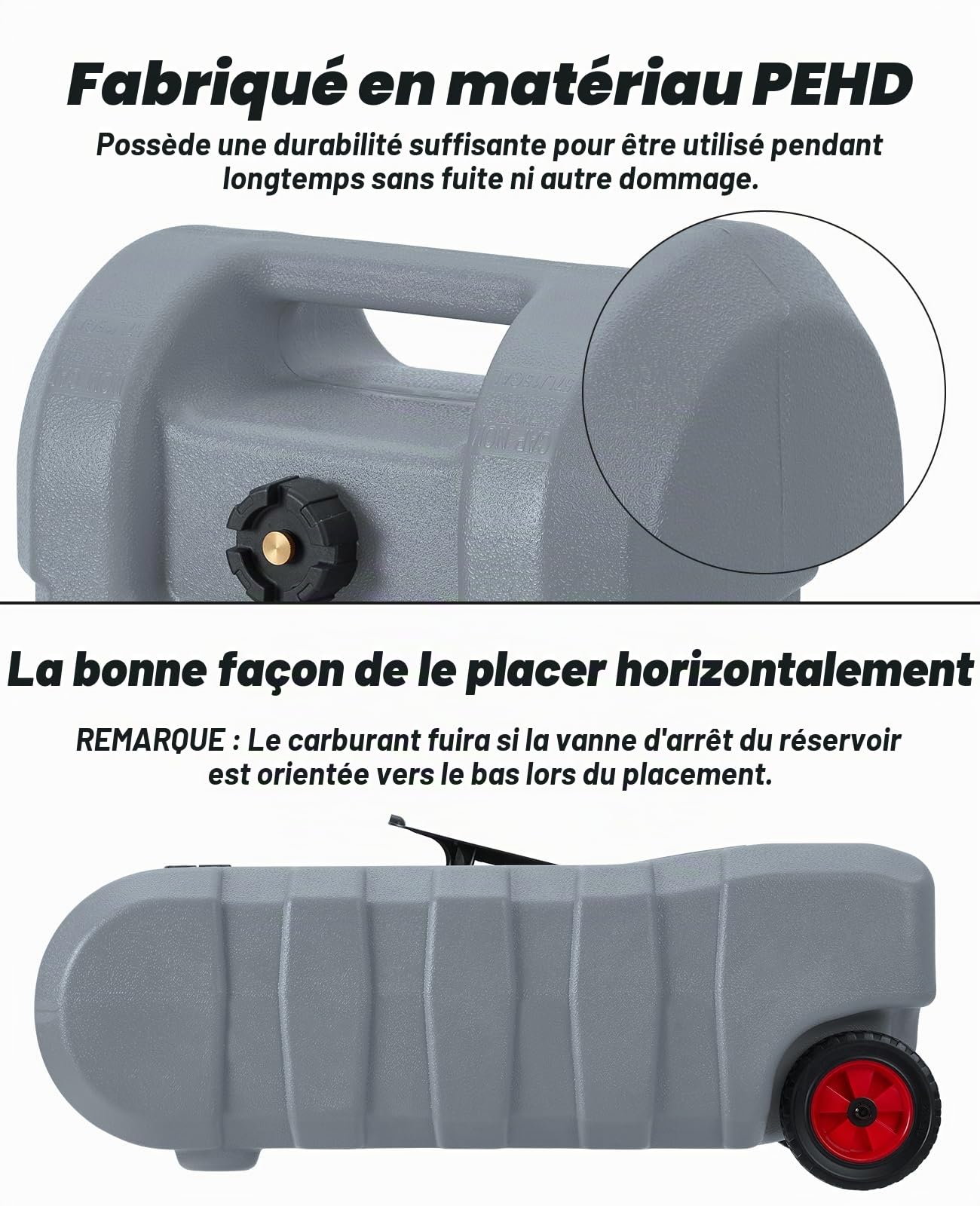 Bidon d'essence 57 litres avec Pompe de Transfert, réservoir Portable équipé de roulettes et Tuyau de 3 mètres, Conception Anti-fuide pour Voitures, tondeuses et Bateaux en Couleur Grise