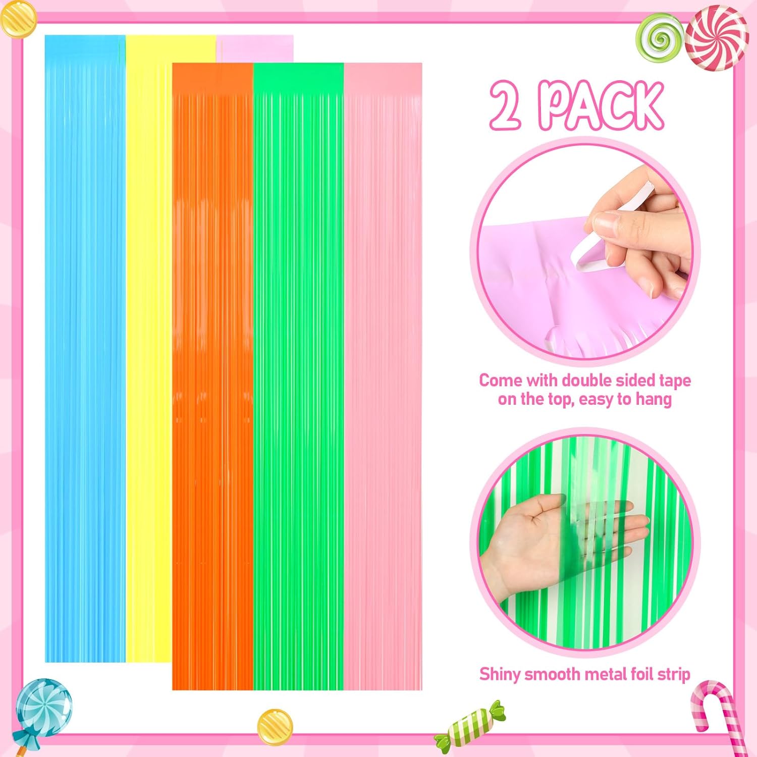 Candy Land Porch Banner Candyland Party Decorations Colorful Tinsel Foil Fringe Polyester Carpet Runner Candyland Door Banner Sweet Candy Land Hanging Backdrop for Birthday Photo Prop Party Supplies image 4