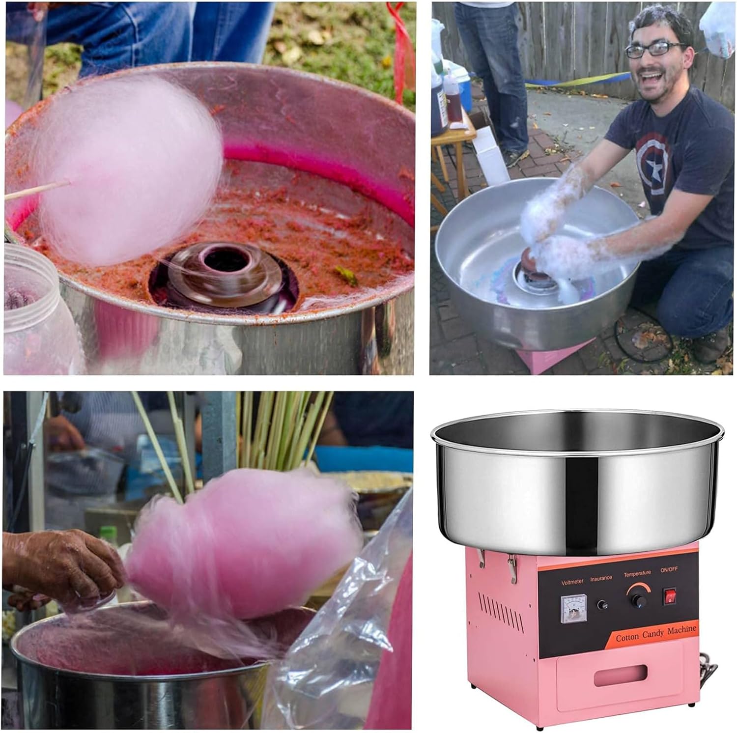110V Commercial Cotton Candy Machine Electric Cotton Candy Floss Maker with Sugar Scoop Perfect for Home, Kids Birthday, Carnival, Family Party, Pink