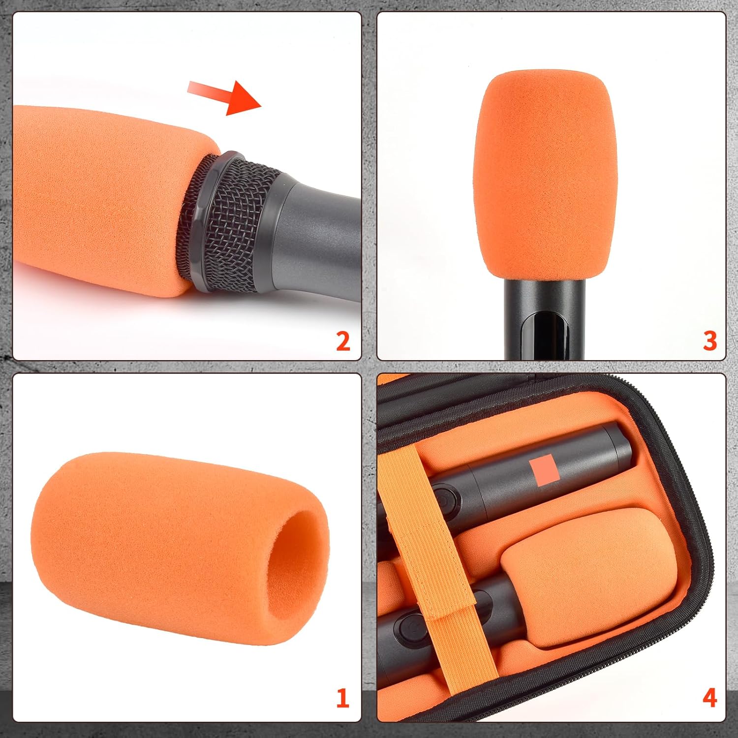Wireless Microphone Case for JBL PartyBox & Two Mic System, Shockproof Karaoke Microphones Travel Storage Box with Mic Foam Cover, Holds 2 Mics, Receivers, Adapters, AA Batteries - Orange+Black Zipper - Image 6