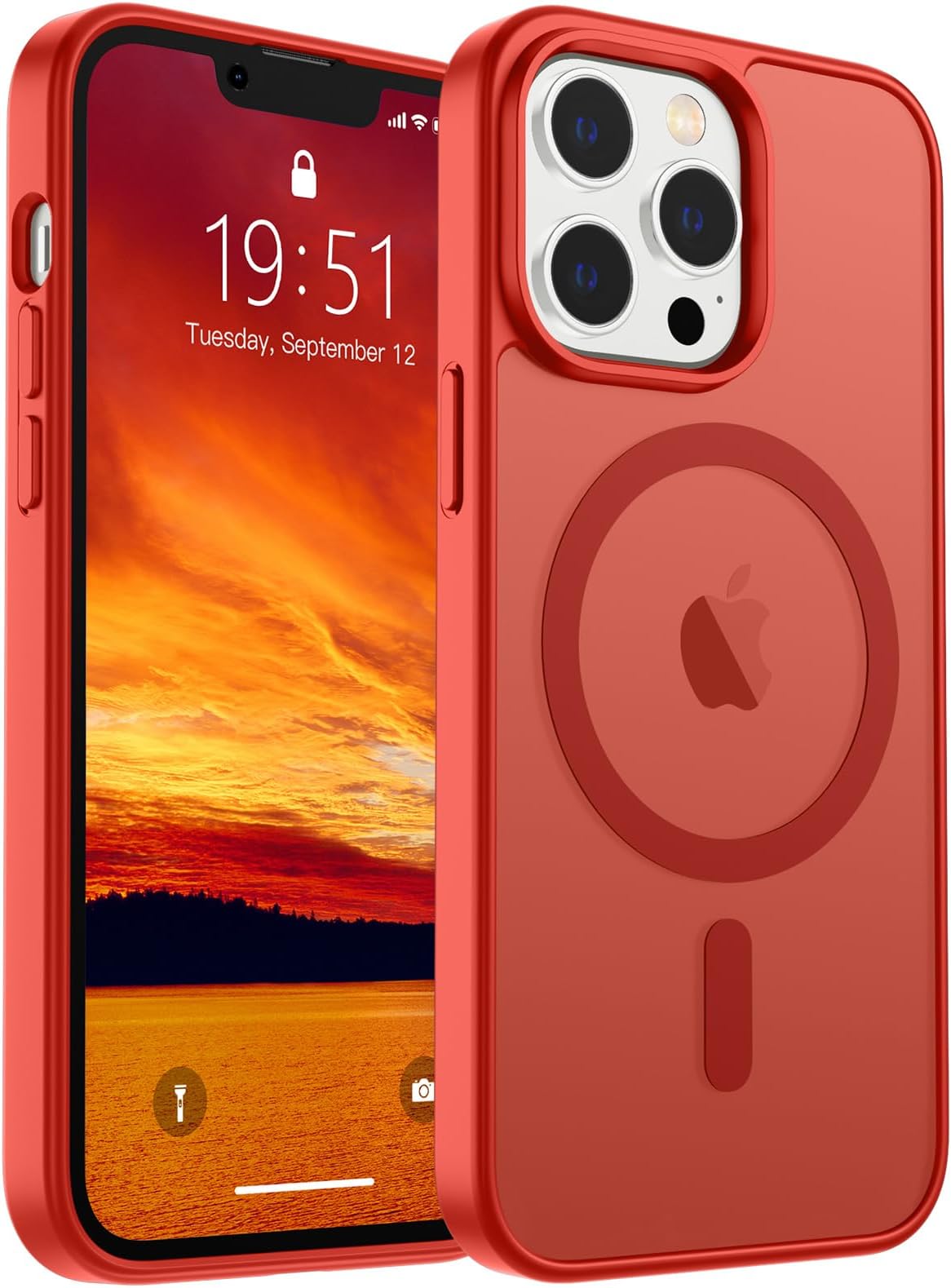 SUPFINE Magnetic for iPhone 13 Pro Case (Compatible with MagSafe) (Military Grade Drop Protection) Slim Translucent Matte Shockproof with Anti-Fingerprint Phone Case,Red