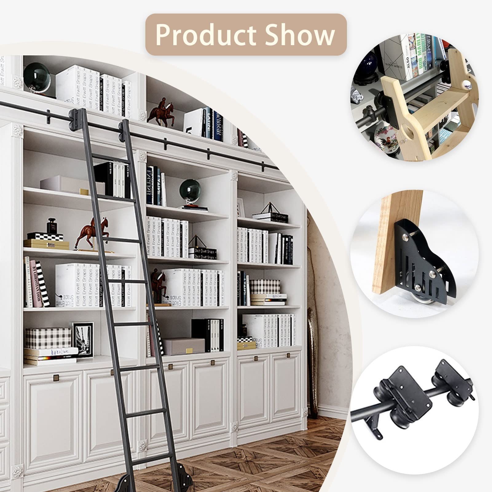 Rolling Ladder Hardware Library - Boekenkast Schuifladder Rail Kit, Schuifdeur Hardware Accessoires, Bibliotheek Mobiele Ladder Opknoping Rail, Zwart Koolstofstaal (Maat: 100cm (3,3 ft) tr