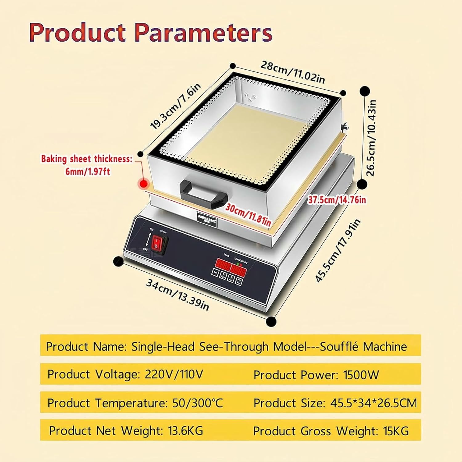 Commercial Souffle Pancake Maker, Digital Display Electric Griddle for Fluffy Pancakes, Dorayaki Baker