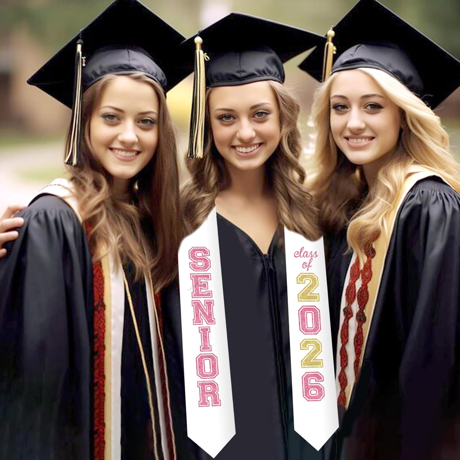 Jollyboom Senior Graduation Stole Class of 2026 Pink, Graduation Honor Stole Sash with Glitter Letter Class of 2026 Senior Night Accessories Gift for Ceremony Congrats Grad Party