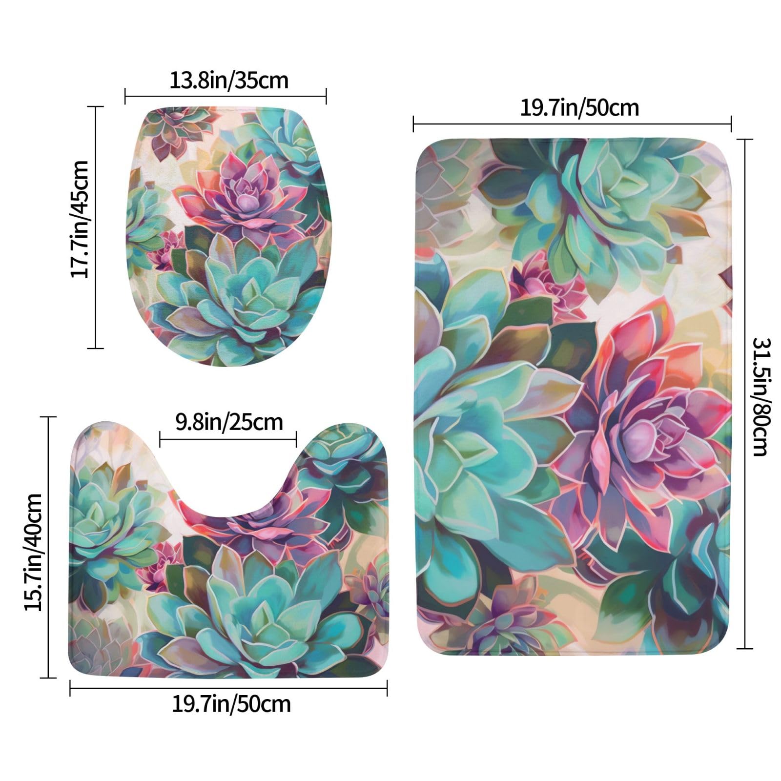 OUSIKA Tappetino da bagno colorato con stampa succulenta 3 pezzi inclusi tappetino contorno tappetini assorbenti bagno copertura WC per bagno