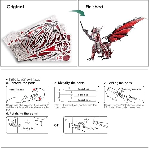Vista 12 de Piececool Kit de modelos de rompecabezas de metal 3D, kit de construcción de metal de llama de dragón para adultos, rompecabezas de dragón 3D, kits