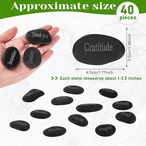 Miniatura 2 de Fabbay Piedras inspiradoras grabadas motivacionales con palabras para el jardín, regalo positivo para Navidad, Acción de Gracias (negro, 40 piezas)